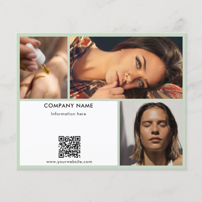 Flyer Sage Green Promotional Beauty Salon Photo QR Code (Frente)