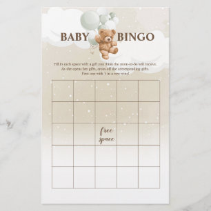 Flyer Sage Teddy Bear BINGO Convite de Jogos para Chá de