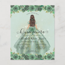 Sage Verde Dourada Princesa Floral Quinceanera