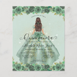 Flyer Sage Verde Dourada Princesa Floral Quinceanera