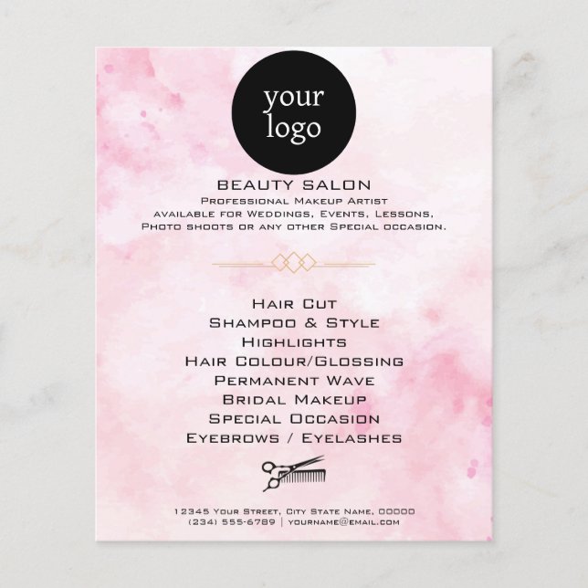 Flyer Salão de Beleza Aquarela Rosa (Frente)