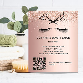 Flyer Salão de beleza de cabelo código QR brilho dourado