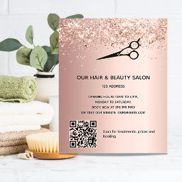 Flyer Salão de beleza de cabelo rosa dourado preço códig