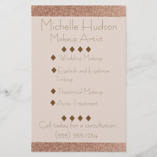 Flyer Salão de Beleza do Artista de Makeup Dourado rosa (Frente)