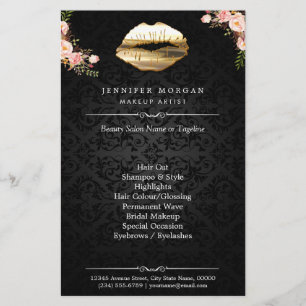 Flyer salão de beleza floral do maquilhador dos lábios