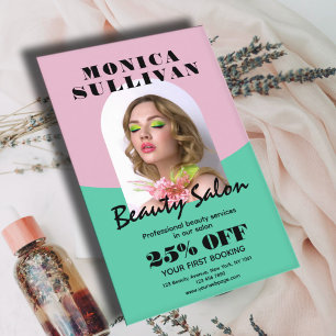Flyer Salão de beleza minimalista rosa e verde