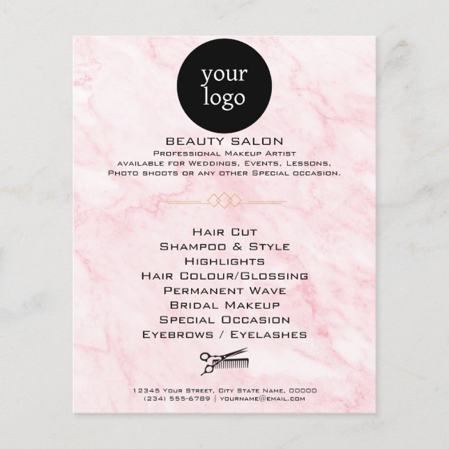 Flyer Salão de Beleza Pink Marble (Frente)