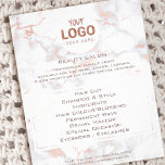 Flyer salão de beleza seu logotipo em mármore rosa<br><div class="desc">folheto de maquiagem profissional do salão de beleza</div>