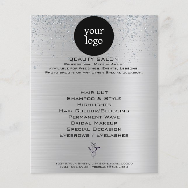 Flyer Salão de Beleza Silver Glitter (Frente)
