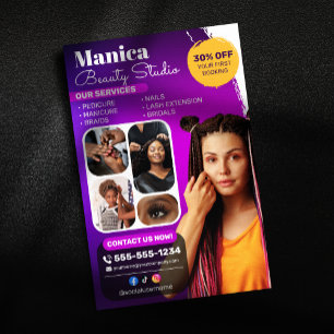 Flyer Salão de Beleza Tranças Africanas Unhas Maquiagem