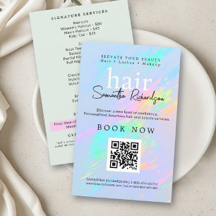 Flyer Salão de Cabelo Unhas Maquiagem Holográfico Pastel
