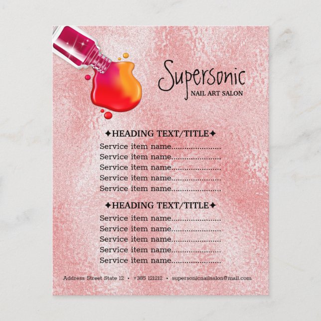 Flyer Salão de unhas de esmalte de textura de vidro rosa (Frente)