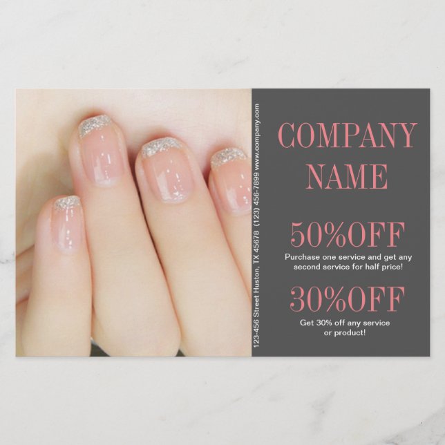 Flyer salão de unhas unhas manicure elegante chic femini (Frente)