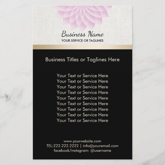 Flyer Salão de Yoga SPA Lótus Floral Elegante Faixa Dour (Frente)