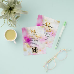Flyer Salão Elegante Estamos Abertos, Dourada Água Rosa