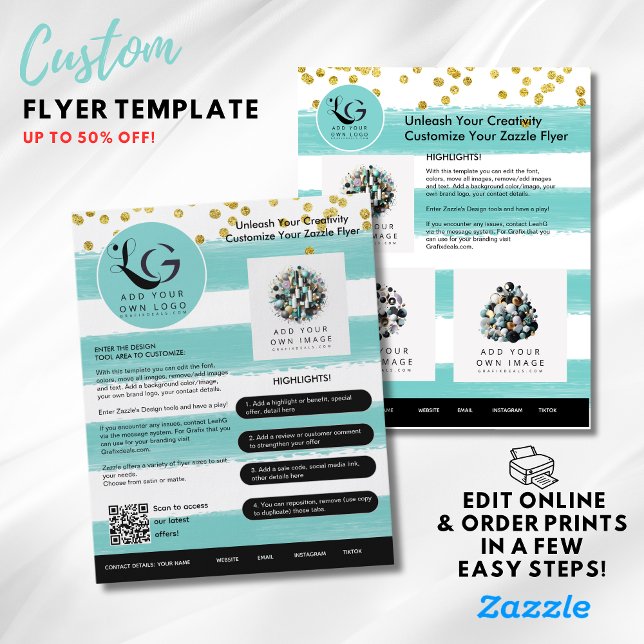 Flyer ⭐️ SALON BEAUTY TEAL DOURADA GAROTA Simples LOGÓTI (Criador carregado)