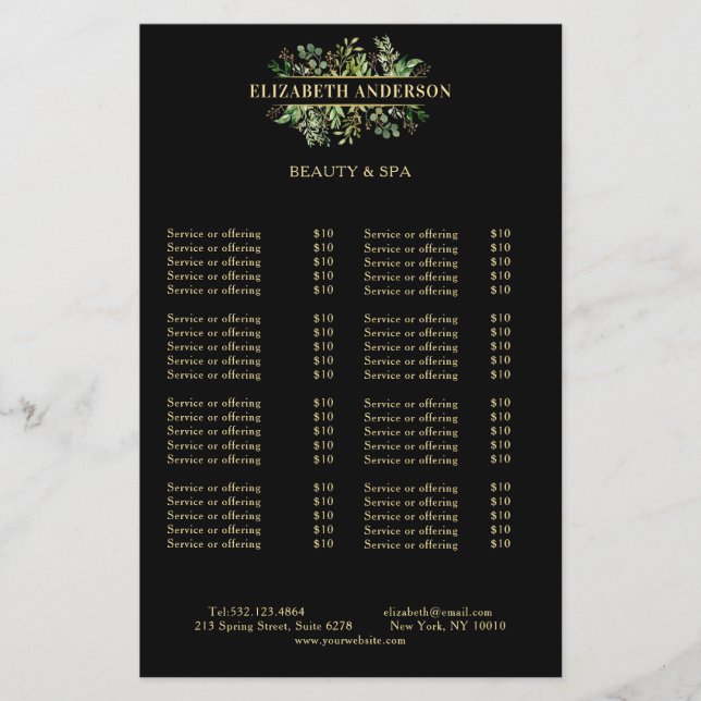 Flyer Salon Modern Botanik Schwarz Grün Schwarz (Frente)