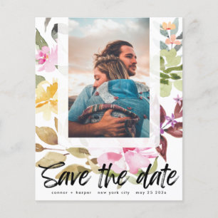Flyer salvar a data Orçamento de Quadro Floral QR Códi