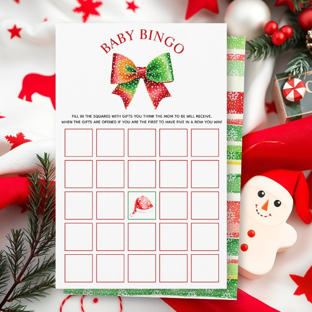 Flyer Santa Baby shower bow, Santa hat Baby Bingo game (Criador carregado)