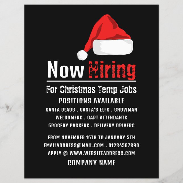 Flyer Santa Hat, Publicidade de Recrutamento Sazonal (Frente)