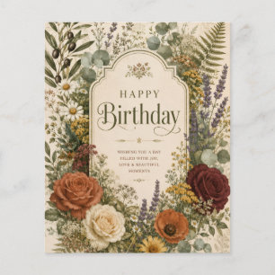 Flyer Saudação de Aniversário com Flores Silvestres e Ra