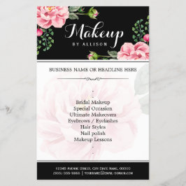 Flyer Script Floral Moderno de Makeup Preto