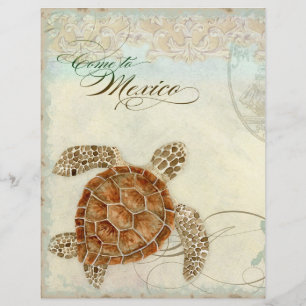 Flyer Sea Turtle Modern Coaster Ocean Beach Swirls Estil