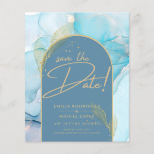 Flyer Seaglass INK Teal Aqua Blue Dourado Casamento Data