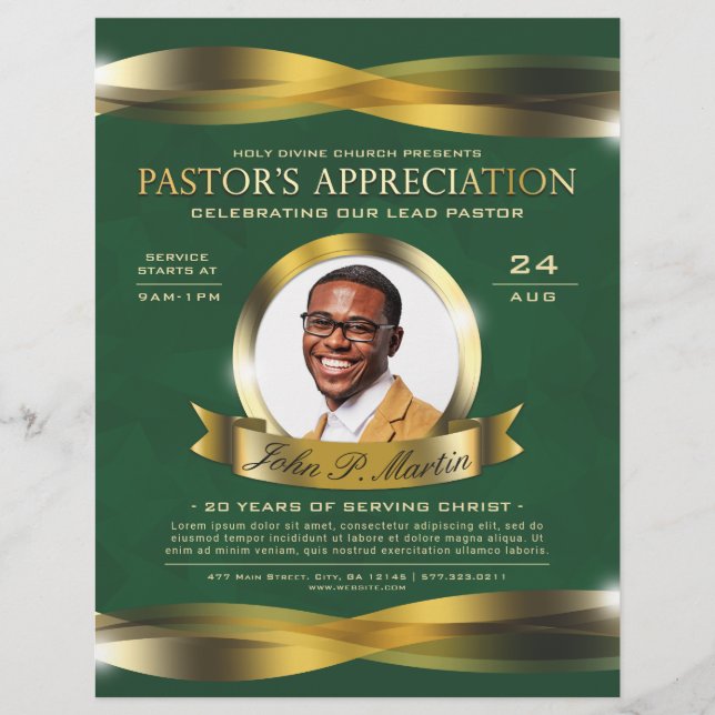 Flyer Serviço da Igreja de Apreciação do Pastor Dourado  (Frente)