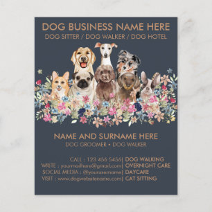 Flyer Serviço de Cuidado de Cachorro Azul Marinho e Marr