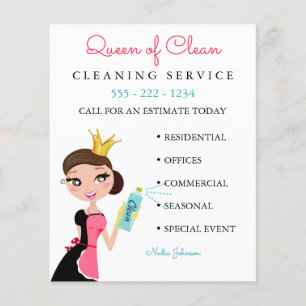 Flyer Serviço de Empregada de Limpeza Personagem Morena 