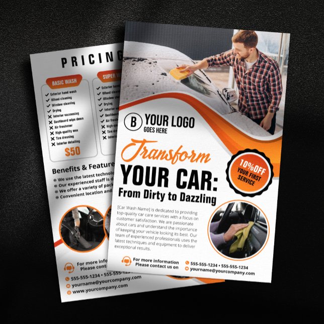 Flyer Serviço de Lavagem e Enceramento de Carros Laranja (Criador carregado)