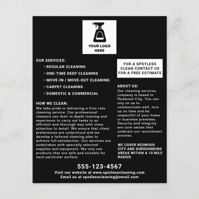 Flyer Serviço de limpeza Adicionar seu logotipo preto (Frente)