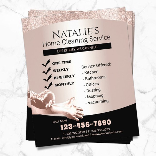 Flyer Serviço de Limpeza de Casa Moderna Rosa Dourado (Criador carregado)