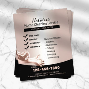 Flyer Serviço de Limpeza de Casa Rose Gold 