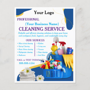 Flyer Serviço de Limpeza Doméstica Azul Moderno Editável