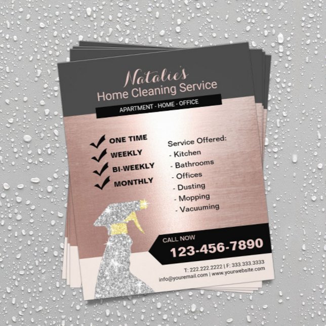 Flyer Serviço de Limpeza Doméstica Rosa Dourado (Criador carregado)