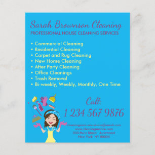 Flyer Serviço de Limpeza Janitorial Blue Girl House Maid