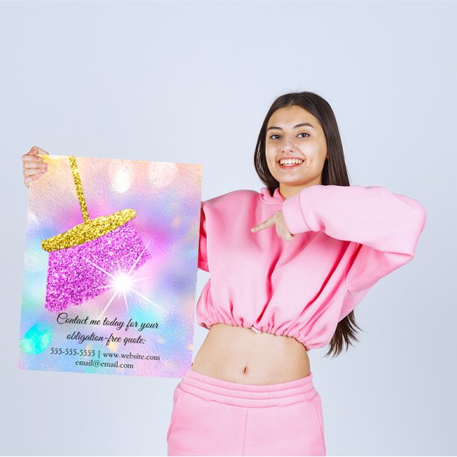 Flyer Serviço de Limpeza Mantendo o Hológrafo Rosa (Cleaning Service House Keeping Holograph Pink Flyer)