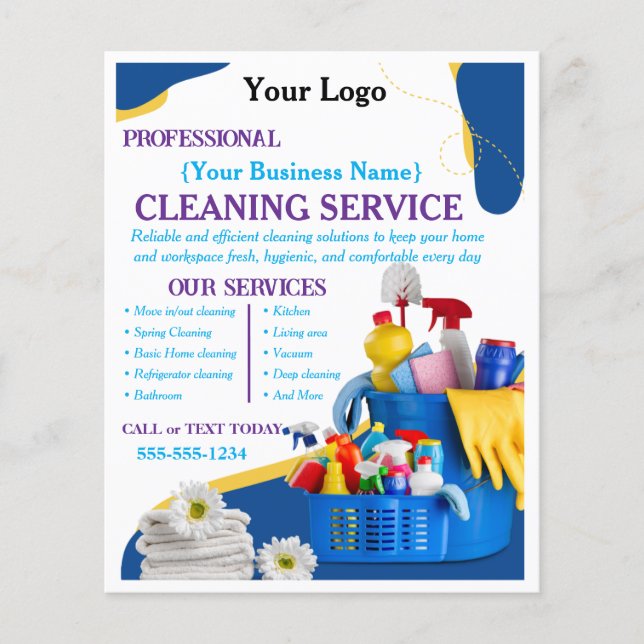 Flyer Serviço de Limpeza Residencial Azul Moderno Editáv (Frente)