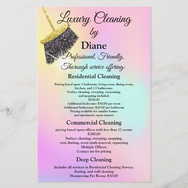 Flyer Serviço de Limpeza, Serviço de Manutenção Dourada (Frente)