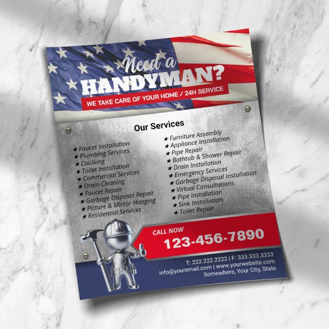 Flyer Serviço de Reparação de Handyman Patriótico 3D - T (Criador carregado)