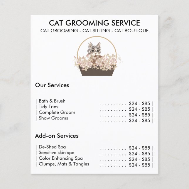 Flyer serviço mínimo de embelezamento de gatos (Frente)
