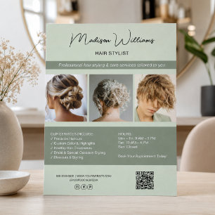 Flyer Serviços de Cabelereiro de Salão Moderno QR Sage V