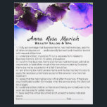 Flyer *~* Serviços de isenção de responsabilidade do Abs<br><div class="desc">2 Contrato de Liberação de Consentimento de Passivo do Folheto Lateral e Lista de Serviços e Preços para você Personalizar. * Lista de serviços e preços no verso deste folheto, com Abstrato de energia aprimorada, com garantia de água. A aquarela é roxa orgânica, lavanda e rosa. Esta é uma GLAM...</div>