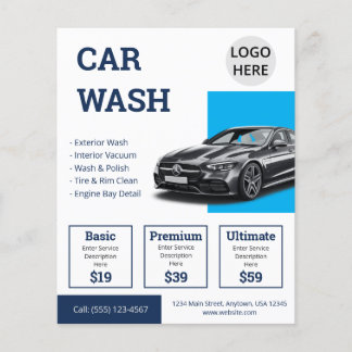 Flyer Serviços de Lavagem de Carros Azul Marinho Promoci