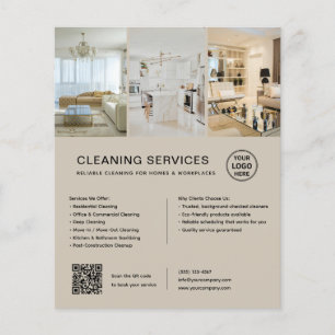 Flyer Serviços de Limpeza Bege Moderno QR Empresa