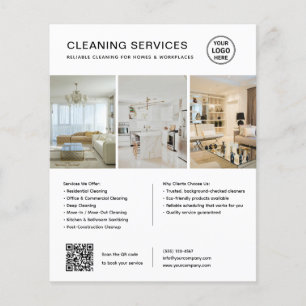 Flyer Serviços de Limpeza Branca Moderna QR Empresa