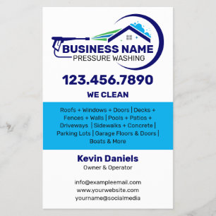 Flyer Serviços de Limpeza com Pressão Branco e Azul