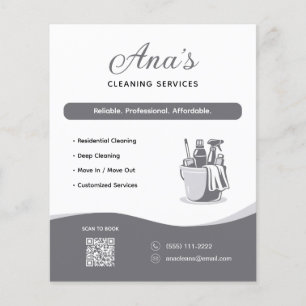 Flyer Serviços de Limpeza Faxina Código QR Cinza